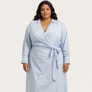 Vince Light Blue Wrap Shirt Dress | Size 14 NWT